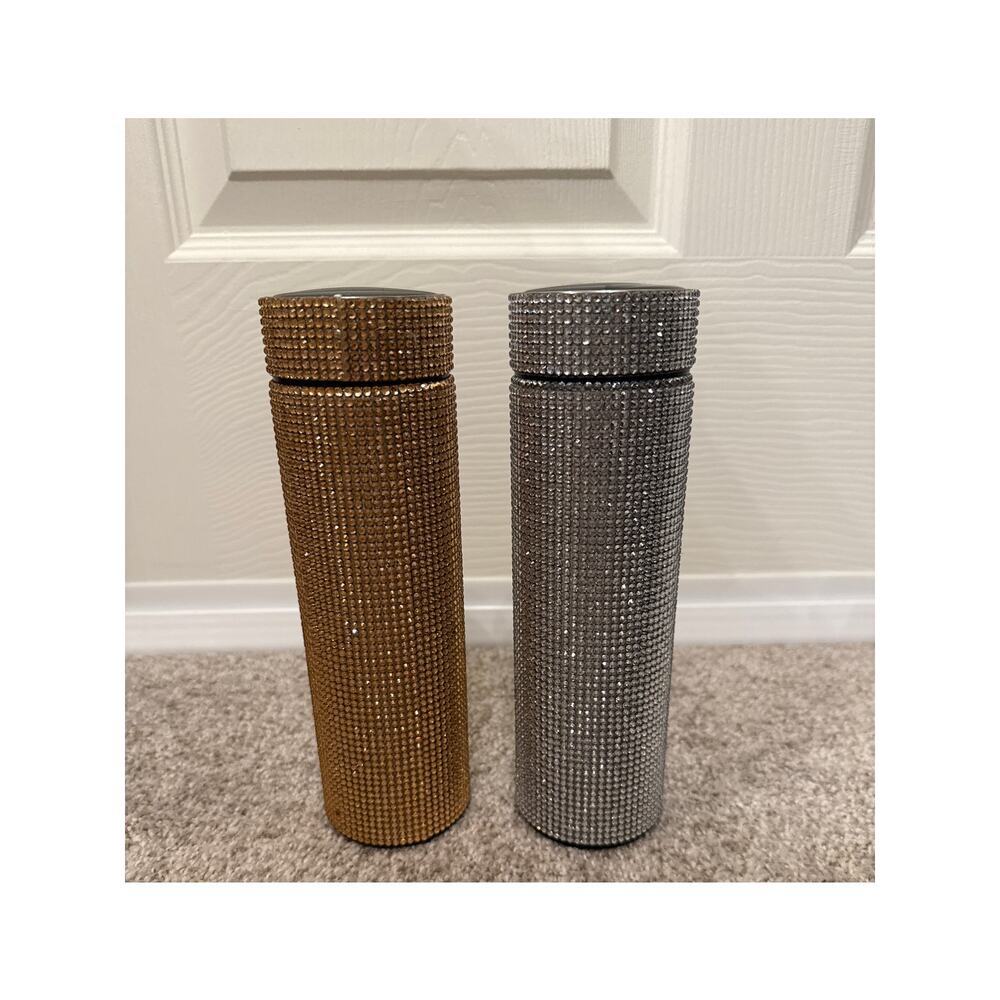 NWOT Ruehalf Stainless Steel Rhinestone Smart Temperature Vacuum Water Bottle